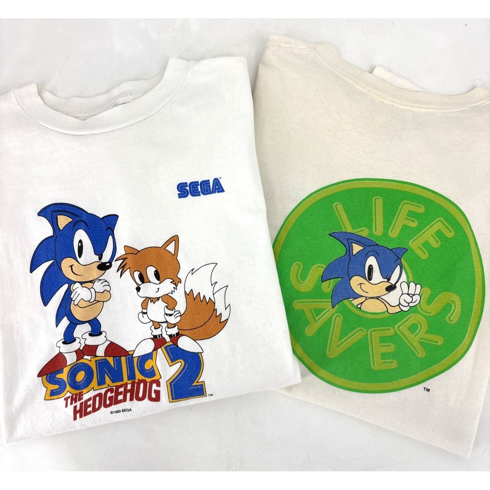 Sonic The Hedgehog 2 & 3 Vintage XL T-Shirt LOT Sega Video Game Lifesavers Promo